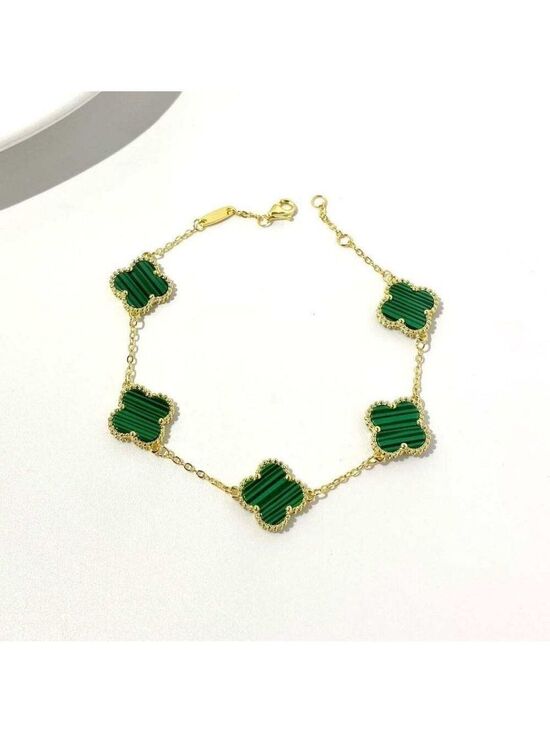 Jewelry - Malachite 18k YG plated Silver Clover bracelet